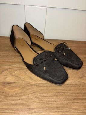 Kensie Brown D'Orsay Flat Loafers with Bow Accent